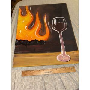 Spooky Glow Fireplace with Wine Glass Romantic Halloween Painting on Canvas